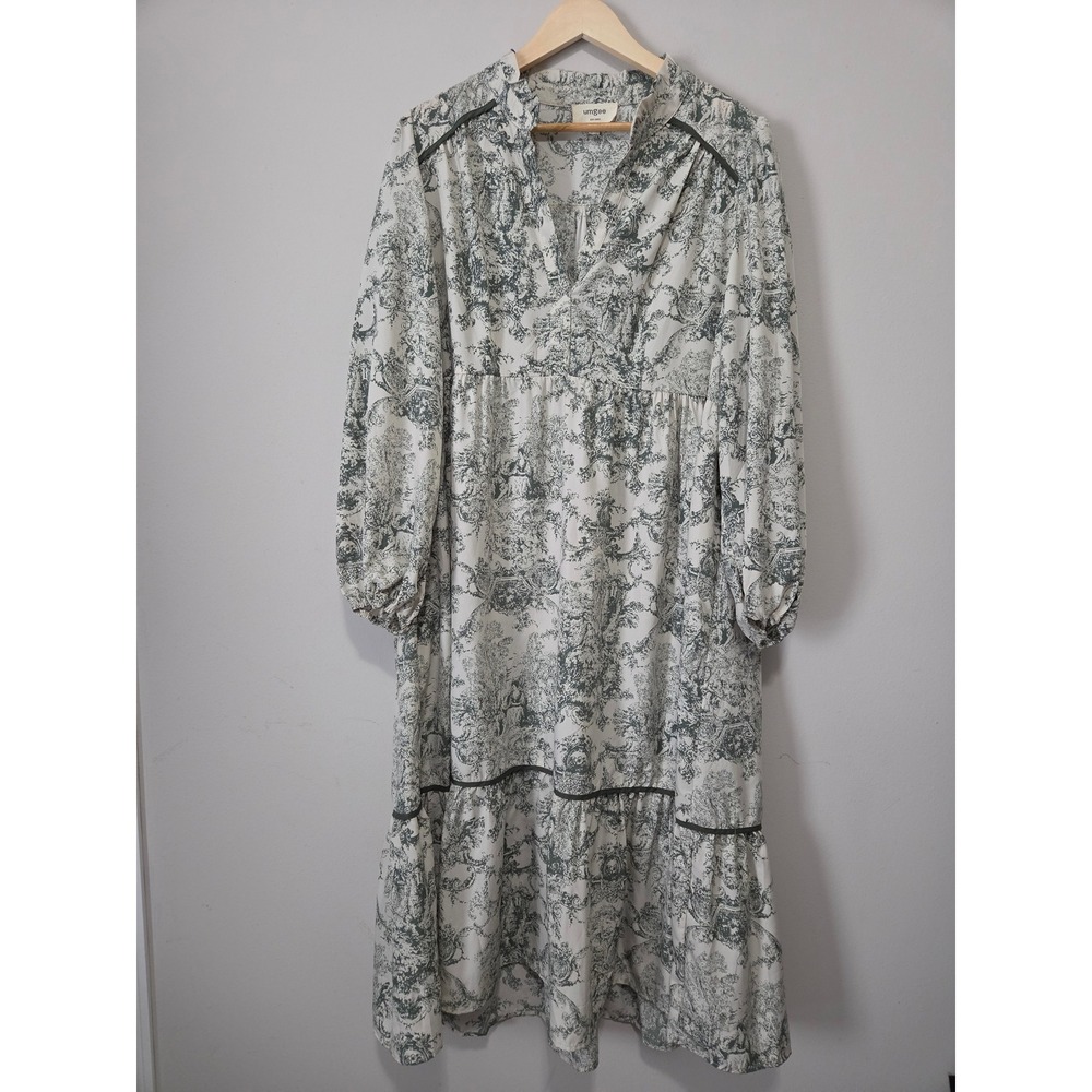 Umgee Cream Midi Dress with Green Toile Print